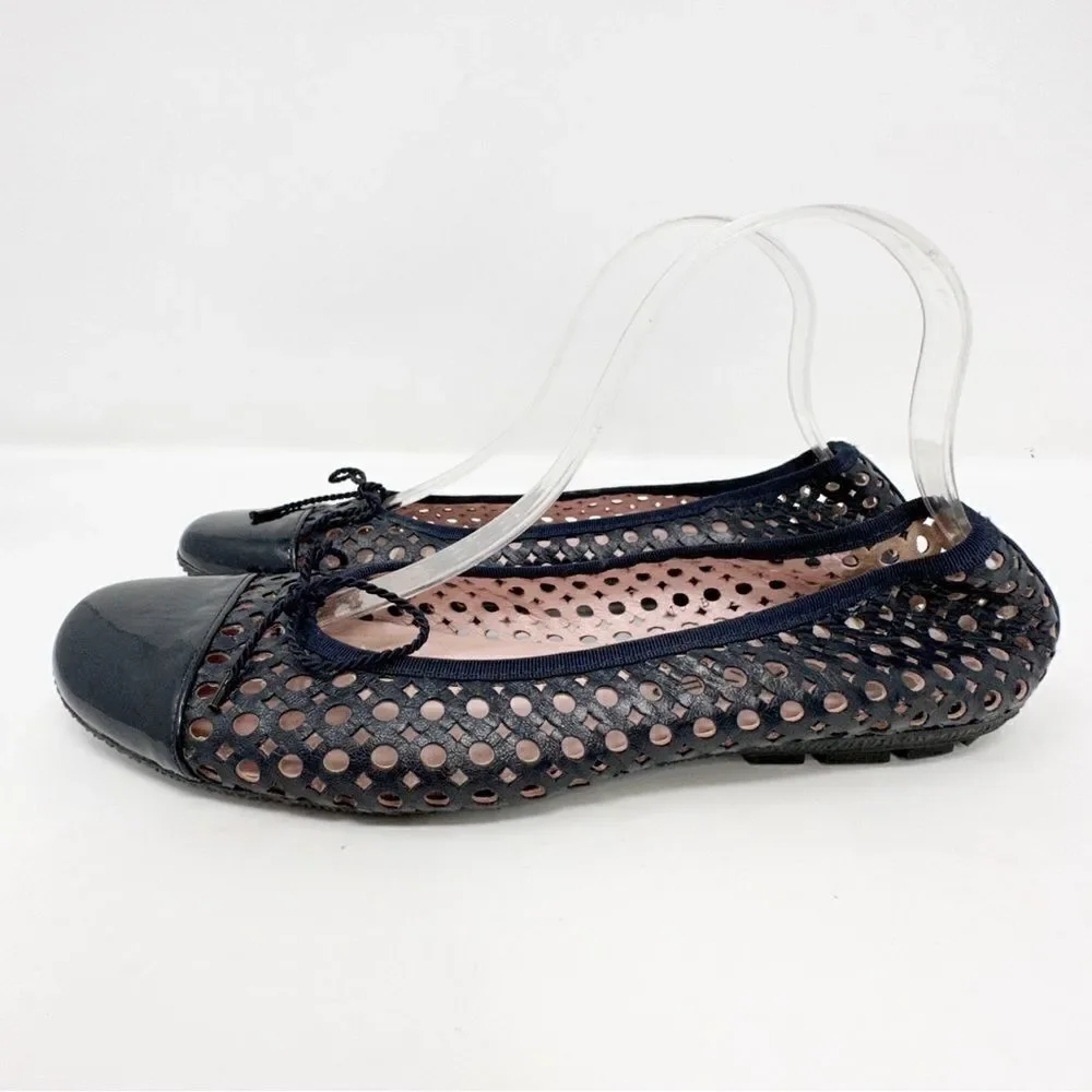 Paul Mayer Attitudes Perforated Cap Toe Leather Ballet Flats Navy Blue Size 10